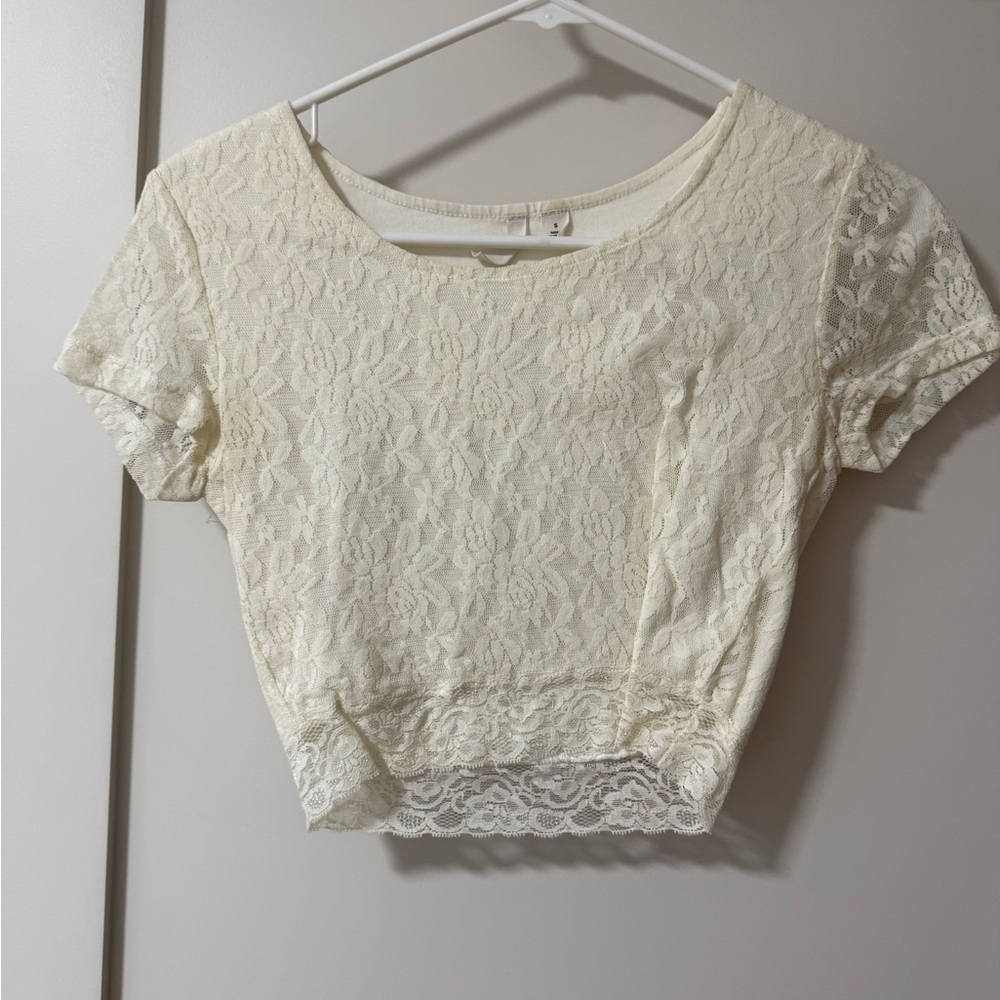 Frenchi Cream Lace Crop Top